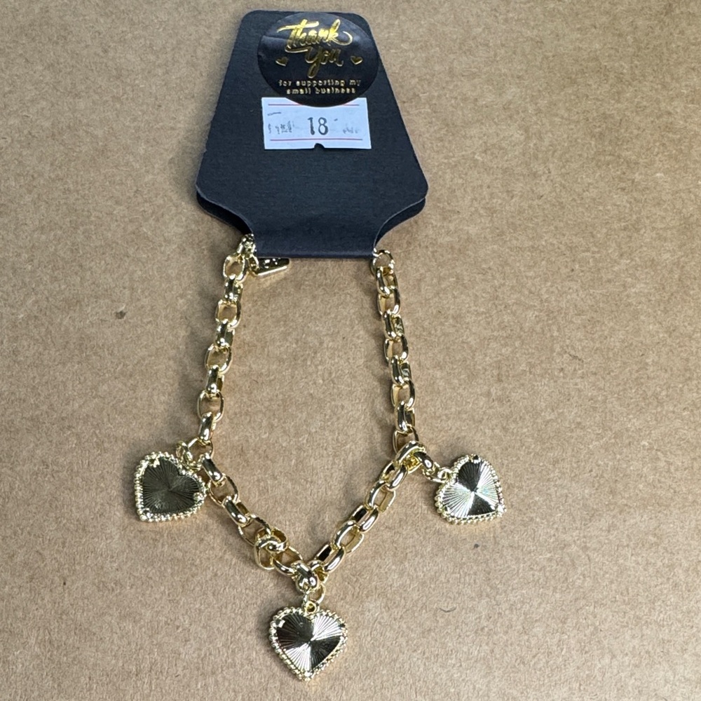 Gold Plated Heart Charm Bracelet | Chunky Trendy Jewelry